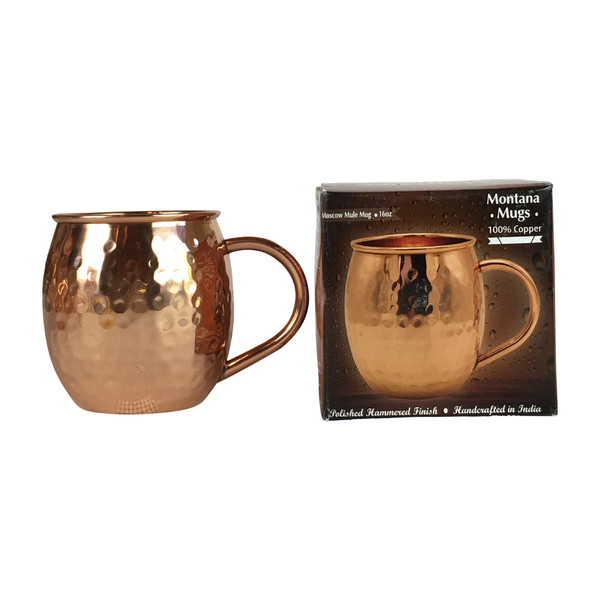 Hammered Moscow Mule 100% Copper Mug - 16 oz Pure Solid Hammered Copper Cup with Welded Handle in Black Satin Gift Box