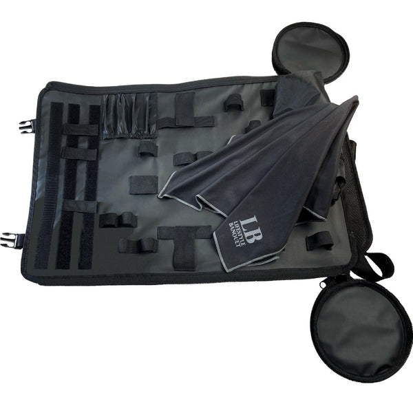 Travel Bartender Tools Bag (without tools) plus Large Microfiber Wine Glass Polishing Cloth (Black)