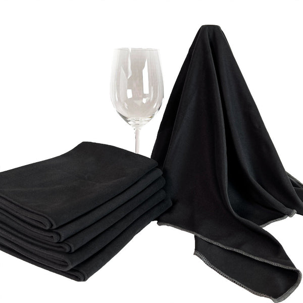 Microfiber Wine Glass Polishing Cloth Set of 6 - Lint Free Towels for Glassware 20 x 24 inches - Black