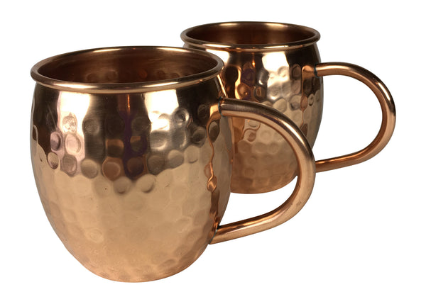 Real Copper Cups for Moscow Mules 16 oz - Set of 2 Hammered Solid Copper Moscow Mule Mugs with Welded Handle in Black Satin Gift Box
