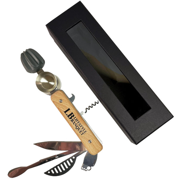 Bartender Multi Tool - All in one Traveling Bartender Tool Kit in Black Padded Gift Box